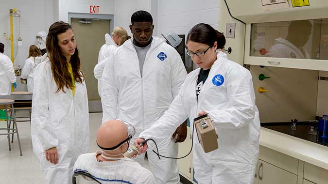 Nursing students from the University of Alabama at Birmingham (UAB) School of Nursing learn to use radiation detection equipment at the Center for Domestic Preparedness. The students completed Incident Complexities – Responders Actions for CBRNE Incidents (ICR) course.
