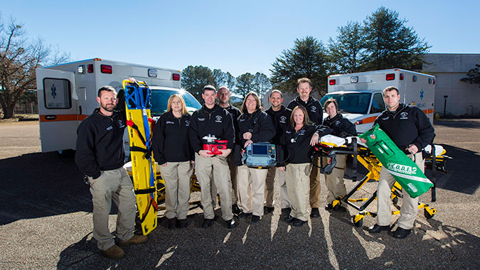 (From left to right) Jason Hail, Kendra Cobb, Derick Reaves, Jon Collins, Kristy Bowling, Josh Stearns, Jodi Roberts, Chris Harper, Ashley Newton, and Jeremy Brown make up the full-time paramedic team.