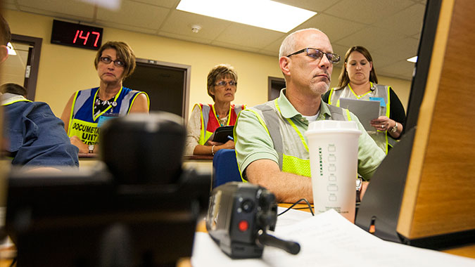 Hospital professionals from Kansas participate in the Healthcare Leadership for Mass Casualty Incidents (HCL) course at the Noble Training Facility (NTF) conducted by the Center for Domestic Preparedness. HCL is designed to assist healthcare professionals in generating decisions in response to a mas