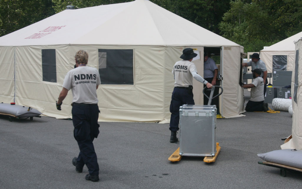 National Disaster Medical Service (NDMS) personnel set up shop in the rear of the CDP’s Advanced Responder Training Complex.