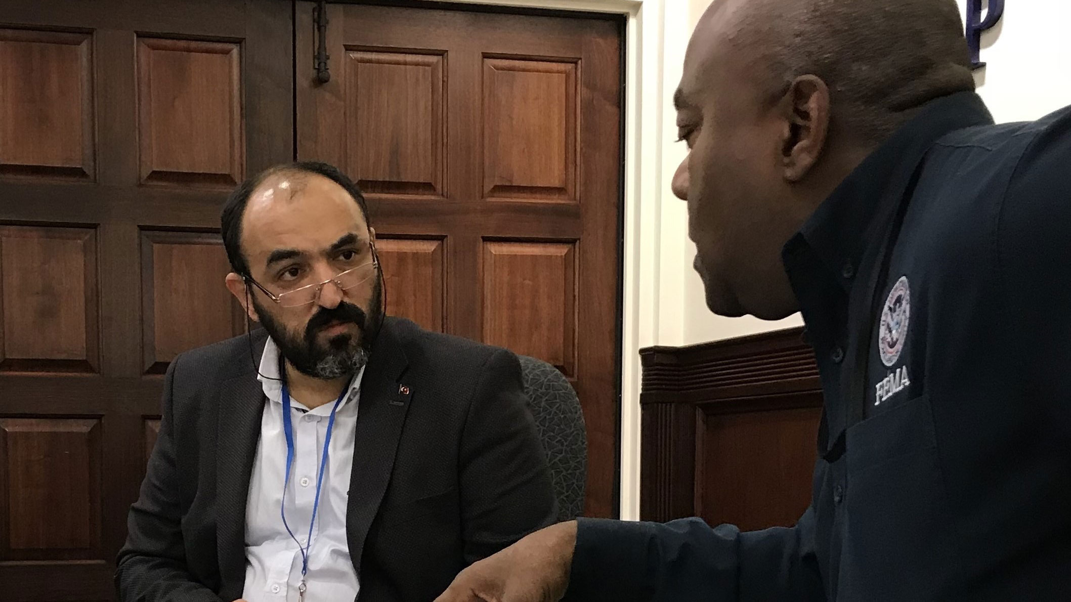 (L-R) Dr. Arslan Kagan Arslan, Director General of Turkey’s Emergency Health Services, discusses training options with CDP Superintendent Tony Russell.