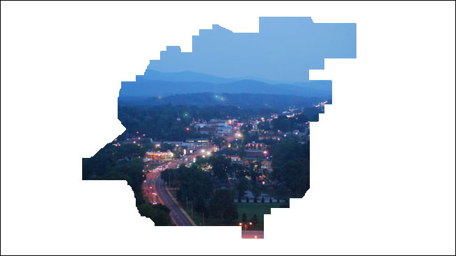 An aerial view of Calhoun County at dusk.
