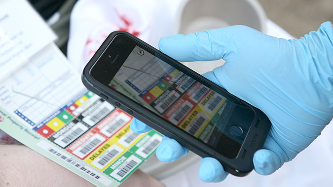 Students are able to use a variety of handheld technology to scan and monitor patients using tracking software that displays the current status of survivors during exercises.