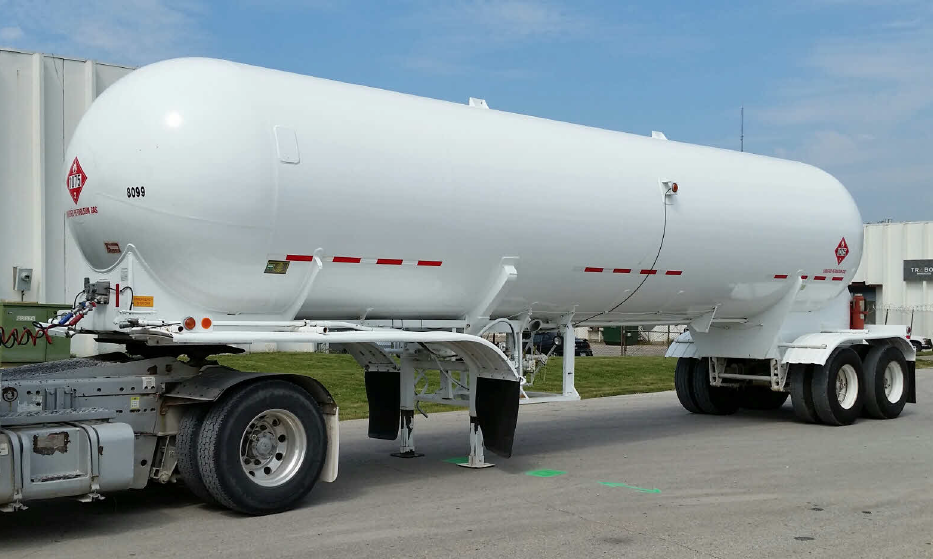 Image of a white MC-331 high pressure tank trailer.