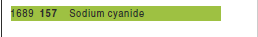 ERG entry for UN ID number 1689. Entry is highlighted in green. Guide number is 157 and material name is sodium cyanide