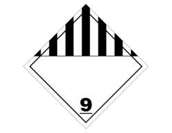 A diamond placard, alternating black and white vertical stripes on top half with a solid white bottom half, on the bottom the number 9.