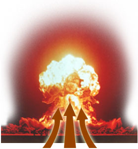 Particles of earth drawn up into mushroom cloud