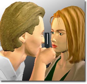 Person having eyes examined.